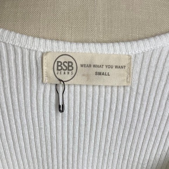 BSB Jeans White Ribbed Scoop Neck 3/4 Length Sleeve Top Size:S - Picture 8 of 11